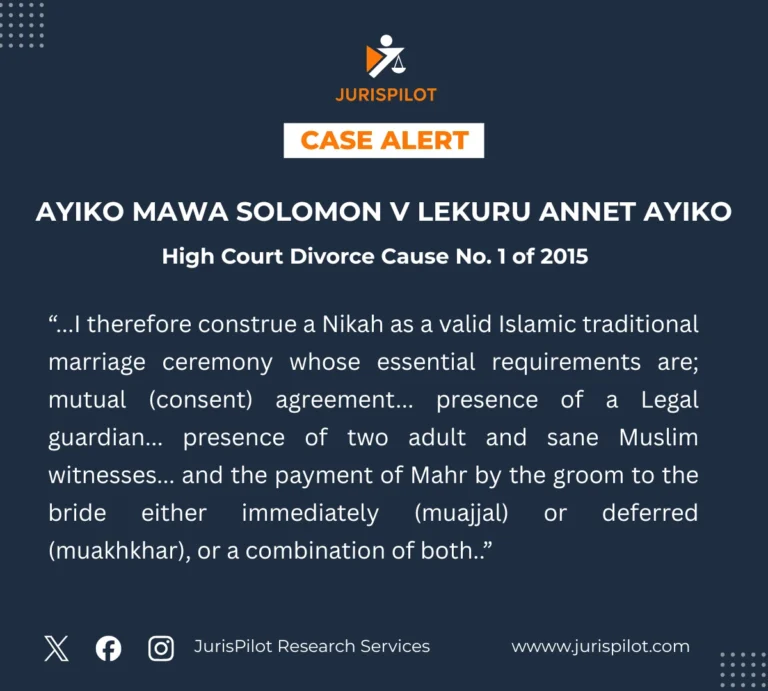 Ayiko Mawa v Lekuru Annet High Court Divorce Cause No. 1 of 2015
